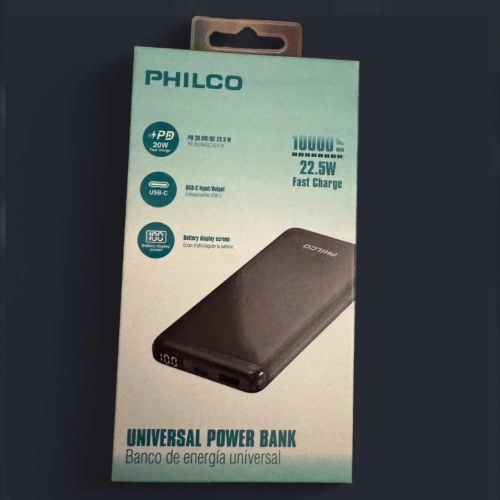 Black 10000mAh USB-C Power Bank with 22.5W Fast Charge